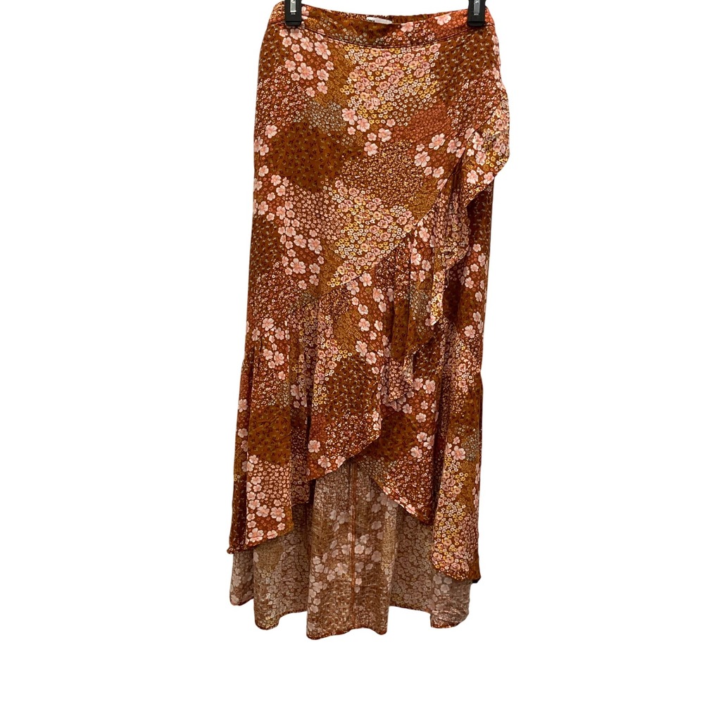 Boho Whimsical Cottagecore Maxi Skirt Large Floral Patchwork Asymmetrical Ruffle